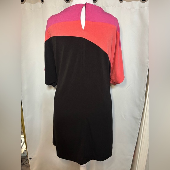S.L. Fashions Colorblock Dress Size 18 Pink Coral Black Batwing Cocktail Dress - Picture 5 of 7